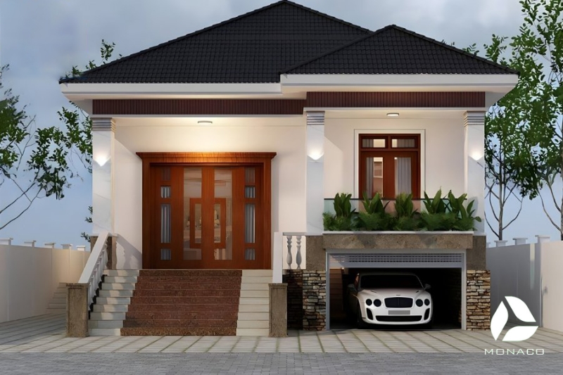 Mẫu xây nhà mái bằng 1 tầng 80m2 